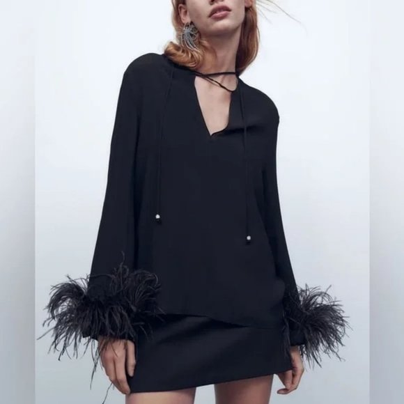 ZARA TOP WITH FEATHERS - Picture 3 of 6